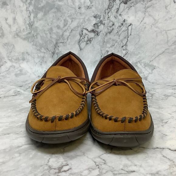 L.B. Evans Tan Suede Moccasin Slippers - Picture 2 of 10